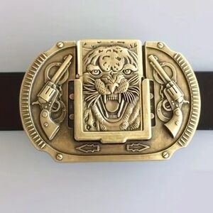 Silver or gold Tiger revolver pistol lighter belt buckle